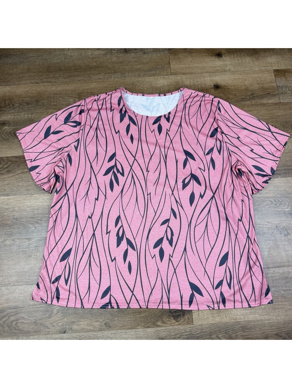 Womens 5XL Plus Size Pink  Botanical Leaf Print Top Short Sleeve Oversized Tunic